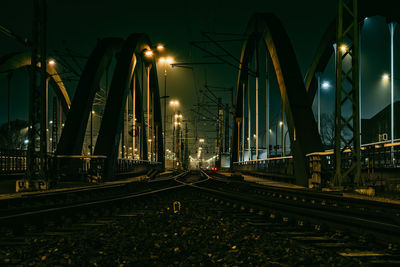 View of railroad tracks at night