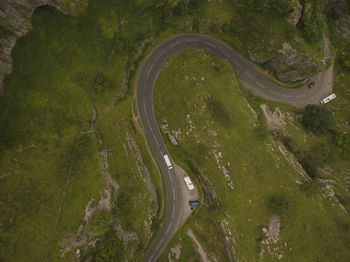 High angle view of road amidst trees