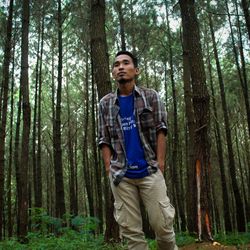 Full length of young man standing in forest