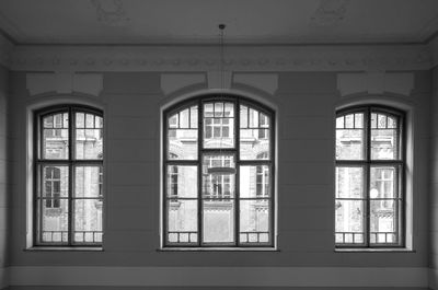 Building seen through glass window