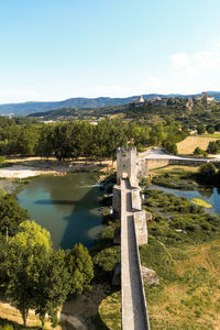 High angle view of landscape against clear sky