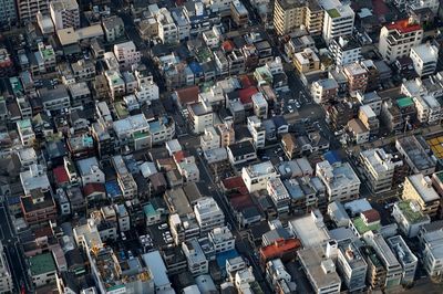 High angle view of buildings in city