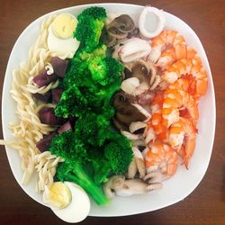 High angle view of food in plate on table