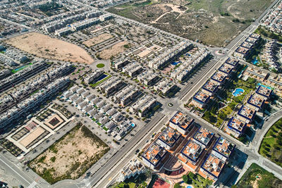 High angle view of buildings in city