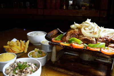 High angle view of food on table