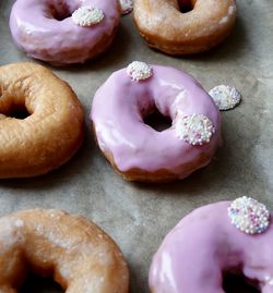 Close-up of donuts on table