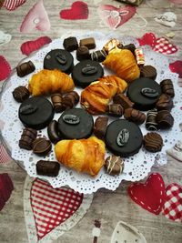 High angle view of cupcakes on table