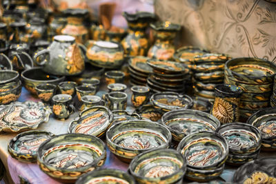 Traditional romanian handmade ceramics market at the potters fair from sibiu, romania