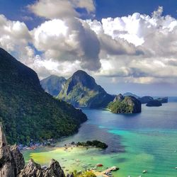 Scenic view of sea against cloudy sky