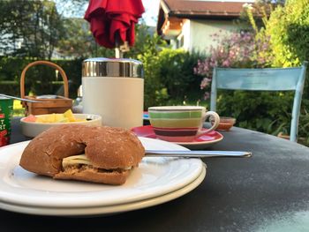 Close-up of breakfast on table