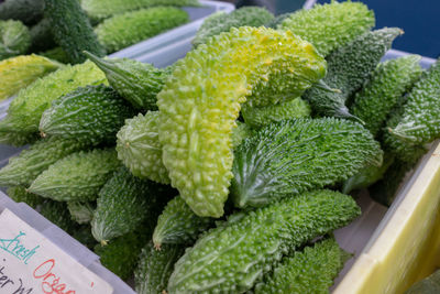 High angle view of vegetables for sale in market