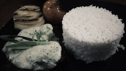 Close-up of served food in plate