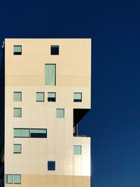 Low angle view of building against clear blue sky in amsterdam