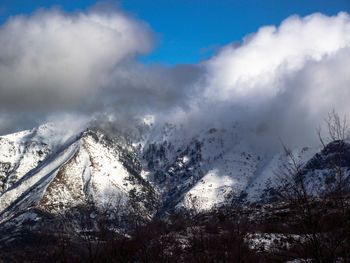 Scenic view of snowcapped mountains against sky