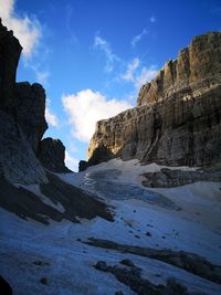 Low angle view of rock formations against sky