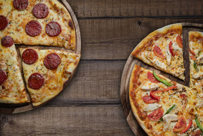 High angle view of pizza on table