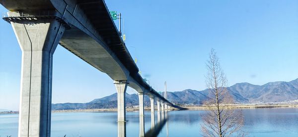Bridge over sea against clear sky