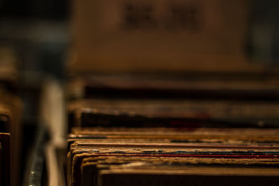 Close-up of old books in shelf