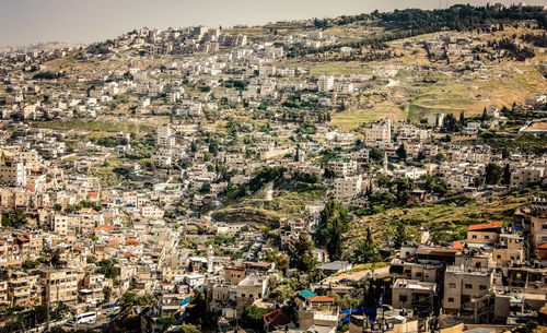 High angle shot of townscape against sky