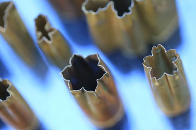 High angle view of cookie cutters on table