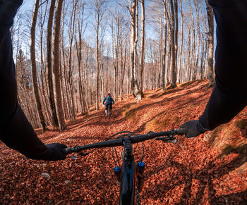 Pov gopro mountain biking in fall foliage