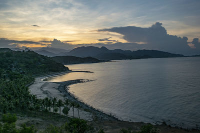 Scenic view of beach against sky during sunset