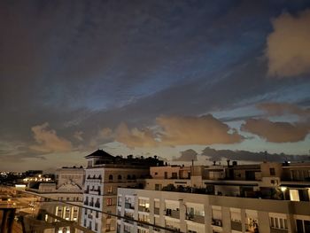 High angle view of townscape against sky at sunset