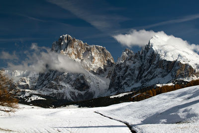 Scenic view of snowcapped mountains against sky