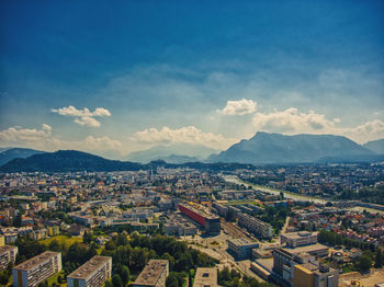 High angle view of townscape against sky