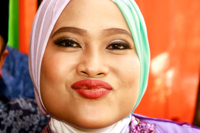 Close-up portrait of beautiful young woman