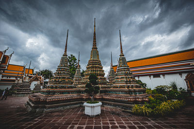 Low angle view of temple against cloudy sky