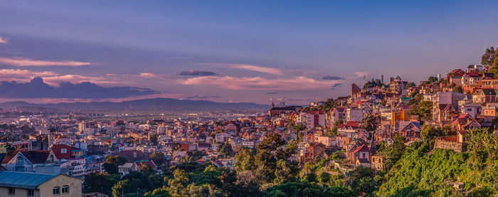 Aerial view of city at night