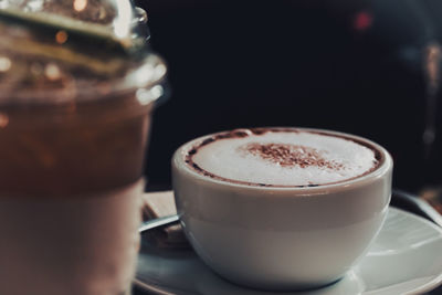 Close-up of cappuccino on table