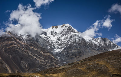 Scenic view of snowcapped mountains against sky