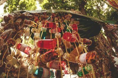 Low angle view of decoration hanging on tree