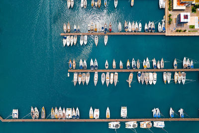 High angle view of boats in sea