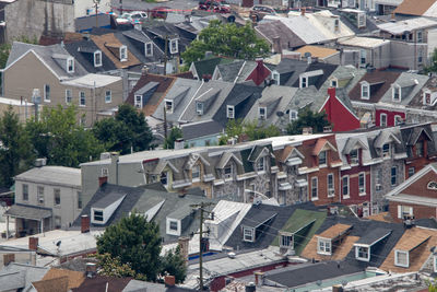 High angle view of buildings in city