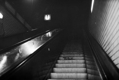 Low angle view of escalator in subway