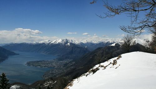 Scenic view of snow covered mountains