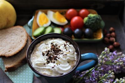 Close-up of breakfast on table