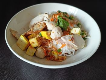 High angle view of food in plate on table