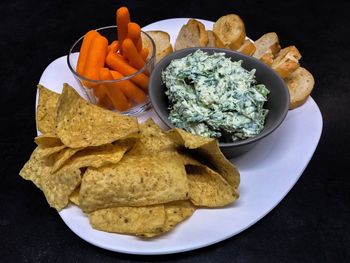 High angle view of bread in plate