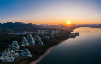Scenic view of mountains against sky during sunset