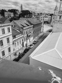 High angle view of buildings in city