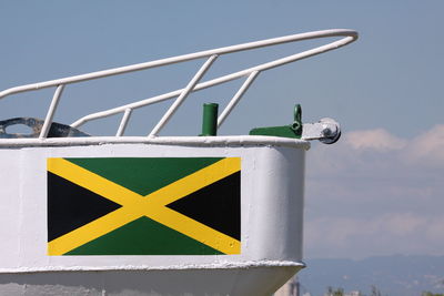 Close-up of railing against sky