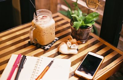 High angle view of laptop on table