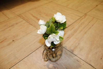 High angle view of rose bouquet on table