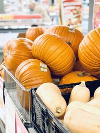 Close-up of pumpkins for sale at market stall