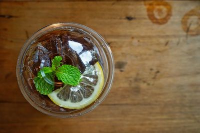 Close-up of drink in jar on table