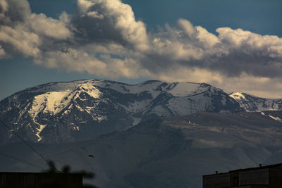Scenic view of snowcapped mountains against sky